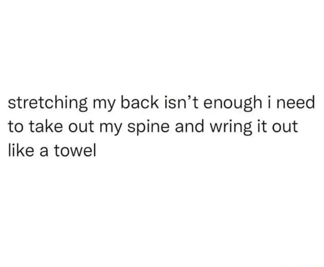 stretching my back isnt enough i need to take out my spine and wring it out like a towel