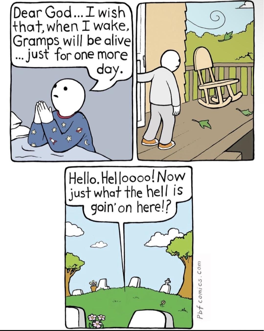 Dear GodI wish thatwhen I wake Gramps will be alive just for one more Hello Heloooo Now just what the hell is goinon herel