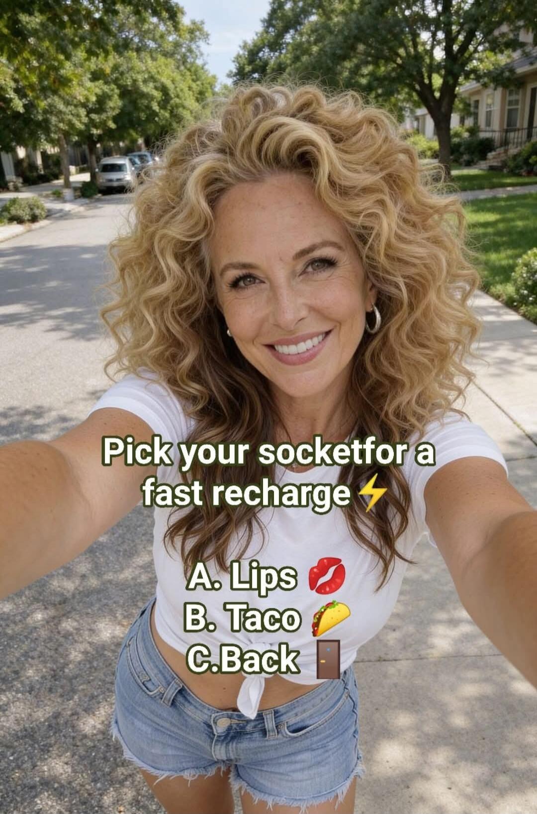 Pick your socket for a fast recharge ⚡️ A. Lips 💋 B. Taco 🌮 C. Back 🚪