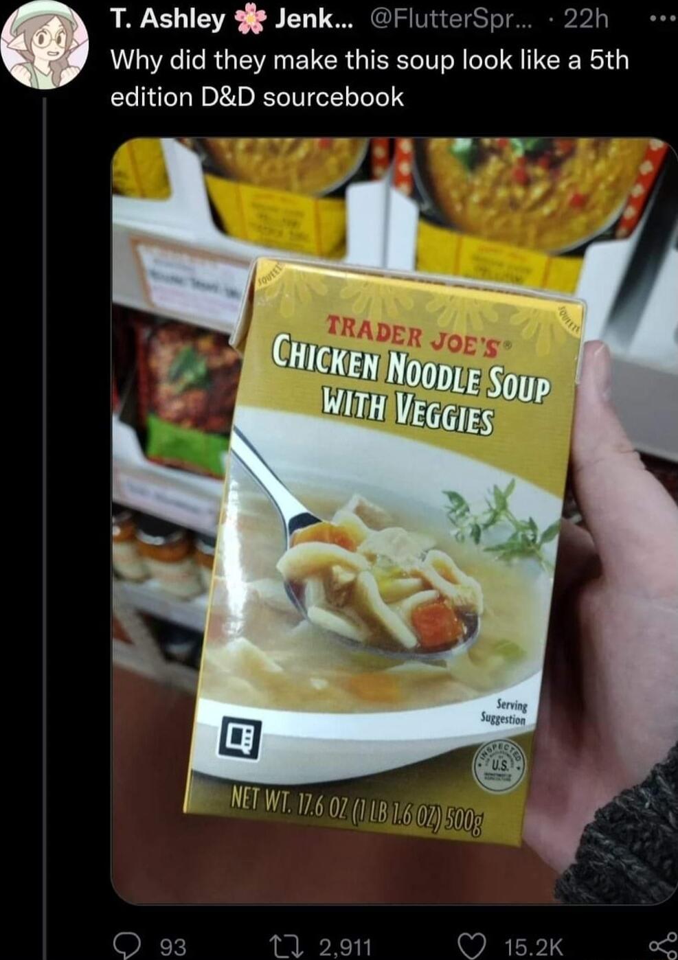 T Ashley 3 Jenk FlutterSpr 22h Why did they make this soup look like a 5th edition DD sourcebook