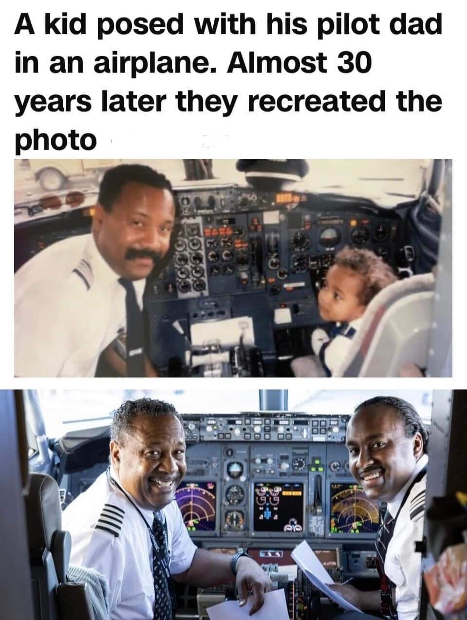 A kid posed with his pilot dad in an airplane Almost 30 years later they recreated the