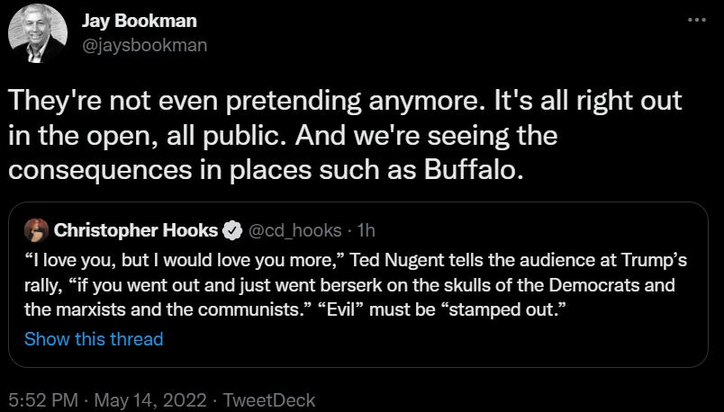 Jay Bookman IEVE sIelel NN Theyre not even pretending anymore Its all right out TgdaTeNo o T WY Wol o T N g To RV SRTTY 1o R 1Y oZe g 1To UITo ot R g Wol EEYOIE RS Tel s IE ISR 21T 1 21 o Christopher Hooks cd_hooks 1h I love you but would love you more Ted Nugent tells the audience at Trumps rally if you went out and just went berserk on the skulls of the Democrats and the marxists and the communi