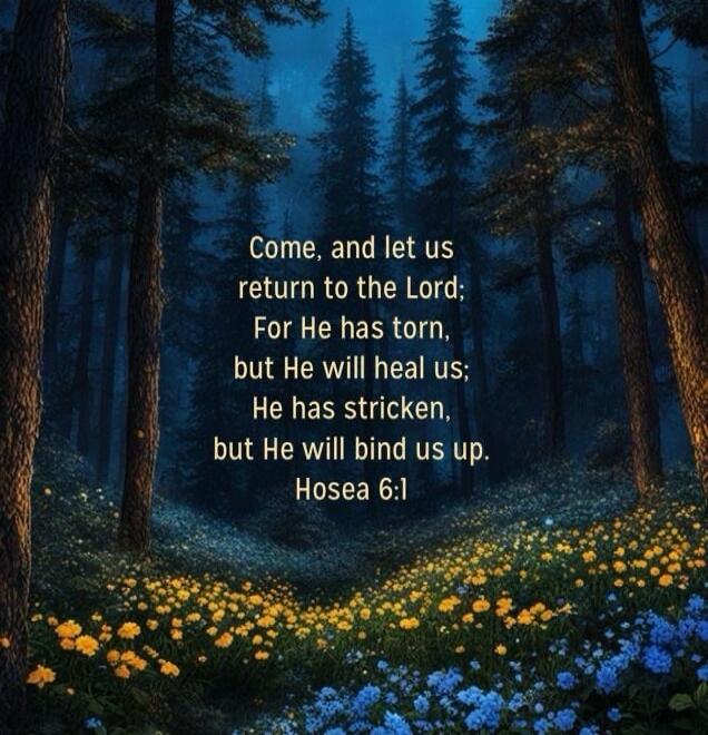 Come, and let us return to the Lord; For He has torn, but He will heal us; He has stricken, but He will bind us up. Hosea 6:1