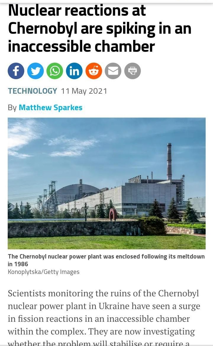Nuclear reactions at Chernobyl are spiking in an inaccessible chamber 000000 TECHNOLOGY 11 May 2021 By The Chernobyl nuclear power plant was enclosed following its meltdown in 1986 KonoplytskaGetty Images Scientists monitoring the ruins of the Chernobyl nuclear power plant in Ukraine have seen a surge in fission reactions in an inaccessible chamber within the complex They are now investigating who