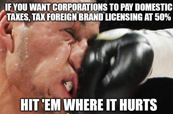 IF YOU WANT GIIBPDMT 10NS TO PAY DOMESTIC TAKES TAX FOREIGN BIIMIII LICENSING AT 50 N i 5 L HIT EM WHERE IT HURTS