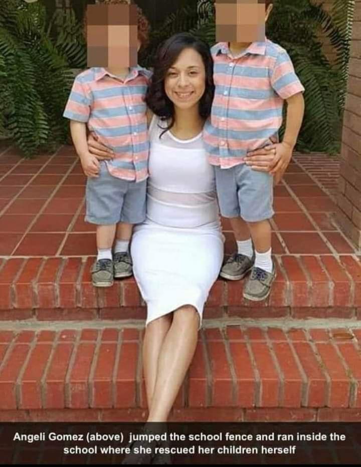Angeli Gomez above jumped the school fence and ran inside the school where she rescued her children herself