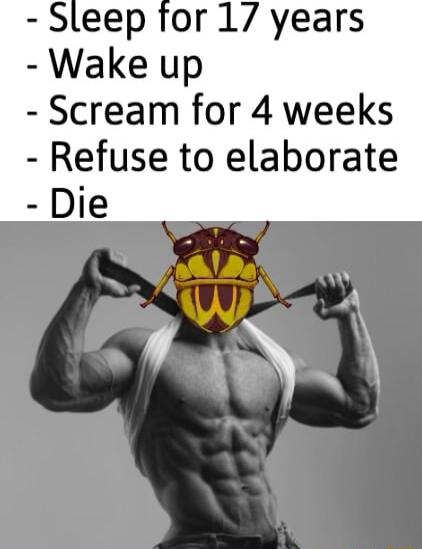 Sleep for 17 years Wake up Scream for 4 weeks Refuse to elaborate