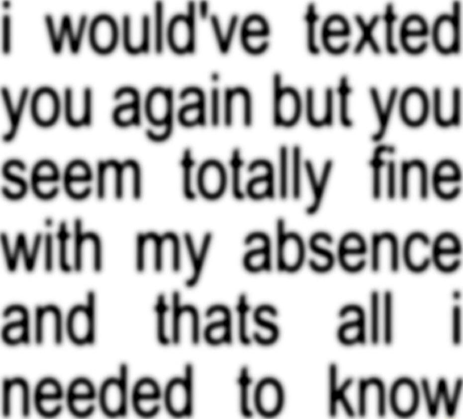 wouldve texted you again but you seem totally fine with my absence and thats all i needed to know