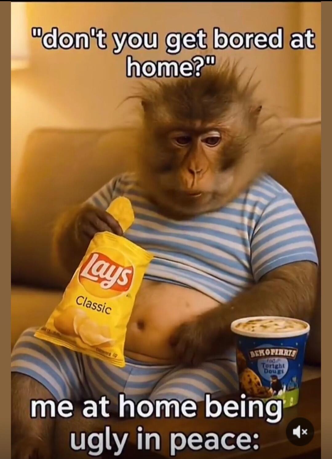 don't you get bored at home? me at home being ugly in peace: Lays Classic BEN&JERRY'S Tonight Dough