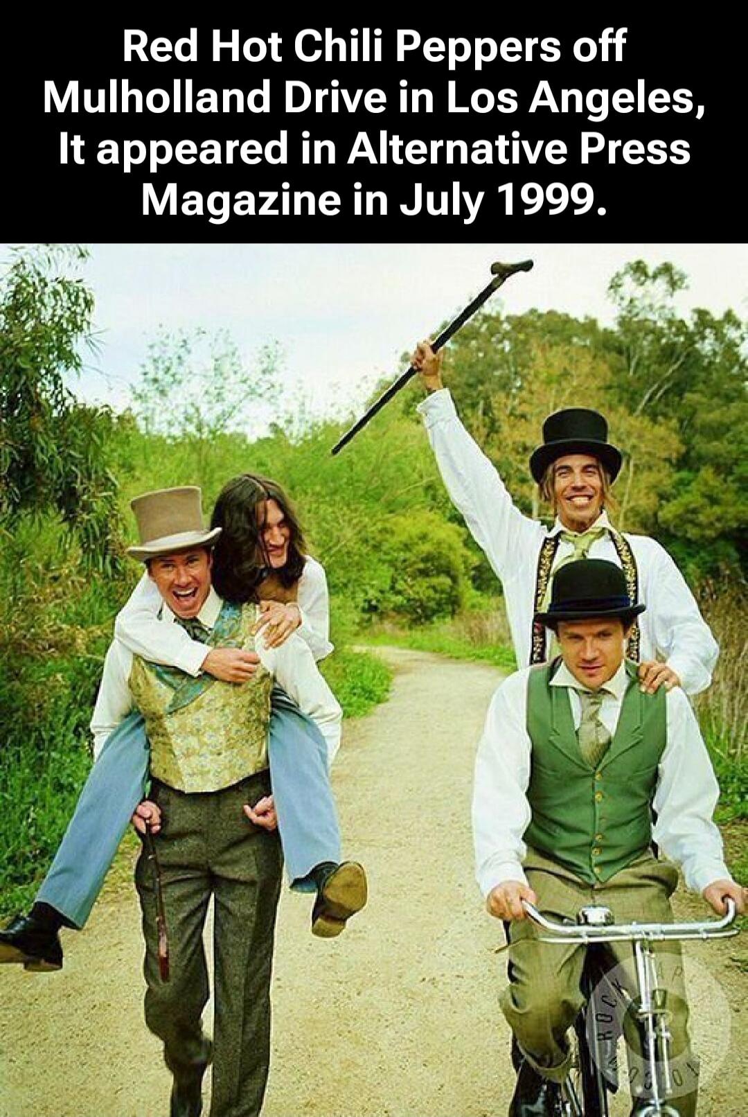 Red Hot Chili Peppers off Mulholland Drive in Los Angeles, It appeared in Alternative Press Magazine in July 1999.