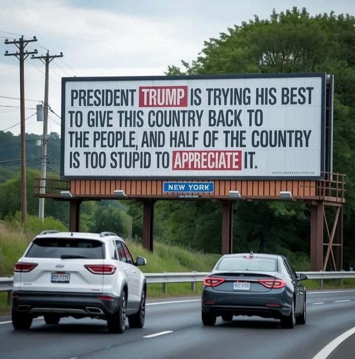 PRESIDENT TRUMP IS TRYING HIS BEST TO GIVE THIS COUNTRY BACK TO THE PEOPLE, AND HALF OF THE COUNTRY IS TOO STUPID TO APPRECIATE IT. NEW YORK