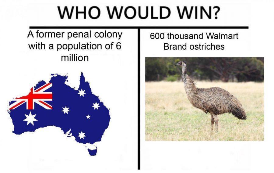 WHO WOULD WIN Aformer penal colony 600 thousand Walmart with a population of 6 Brand ostriches million
