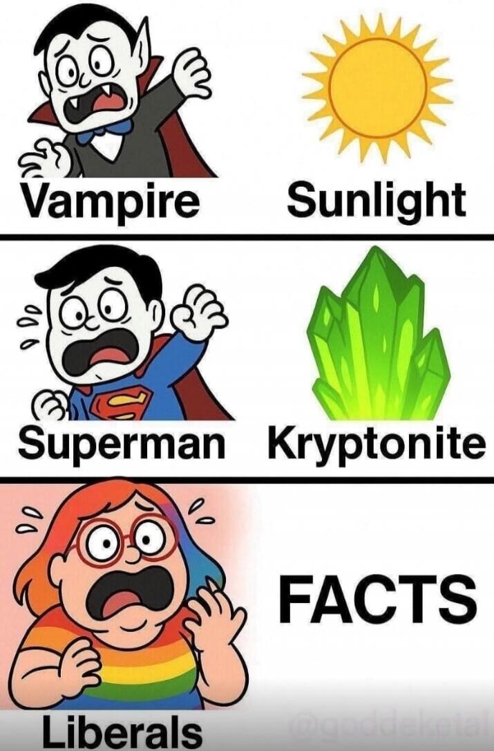 Vampire Sunlight
Superman Kryptonite
Liberals FACTS