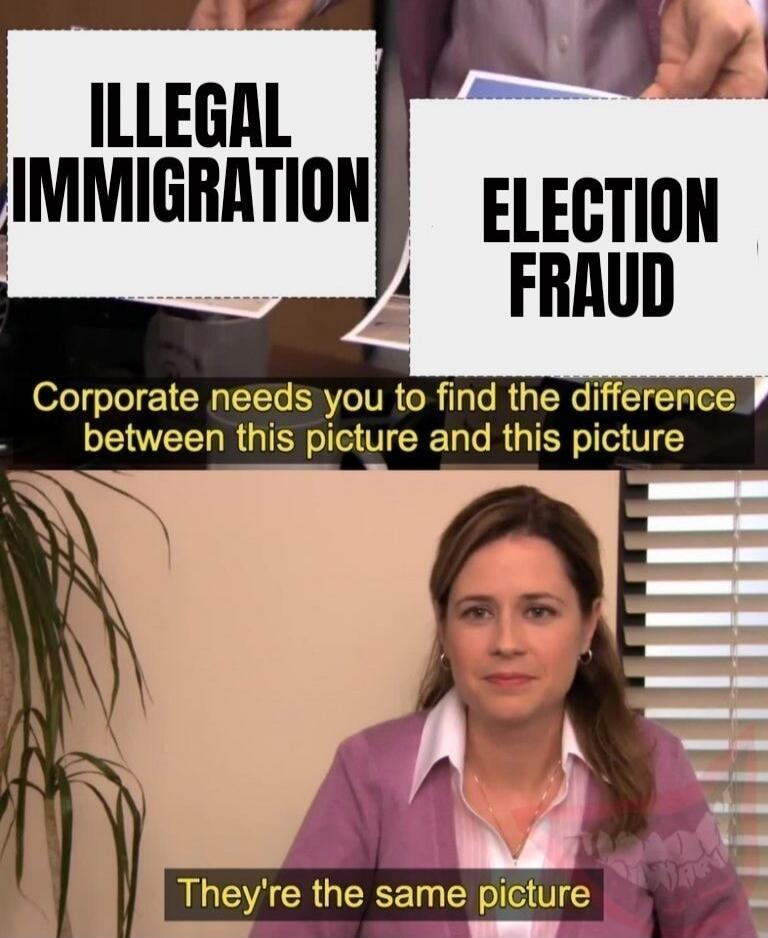 ILLEGAL IMMIGRATION ELECTION FRAUD Corporate needs you to find the difference between this picture and this picture They're the same picture