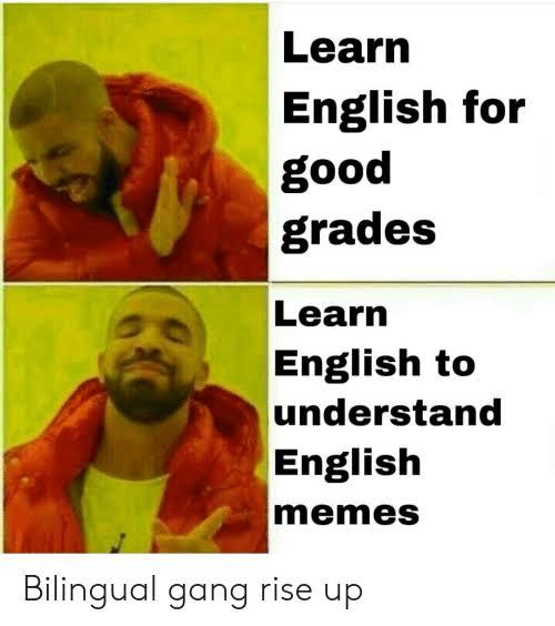 Learn English for good grades Learn English to understand English memes J Bilingual gang rise up