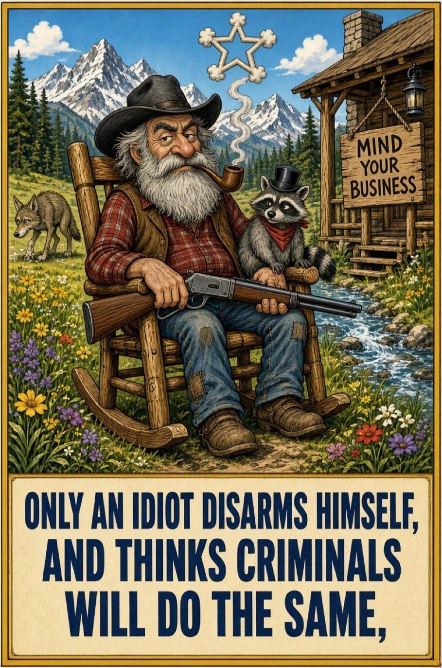MIND YOUR BUSINESS ONLY AN IDIOT DISARMS HIMSELF, AND THINKS CRIMINALS WILL DO THE SAME,