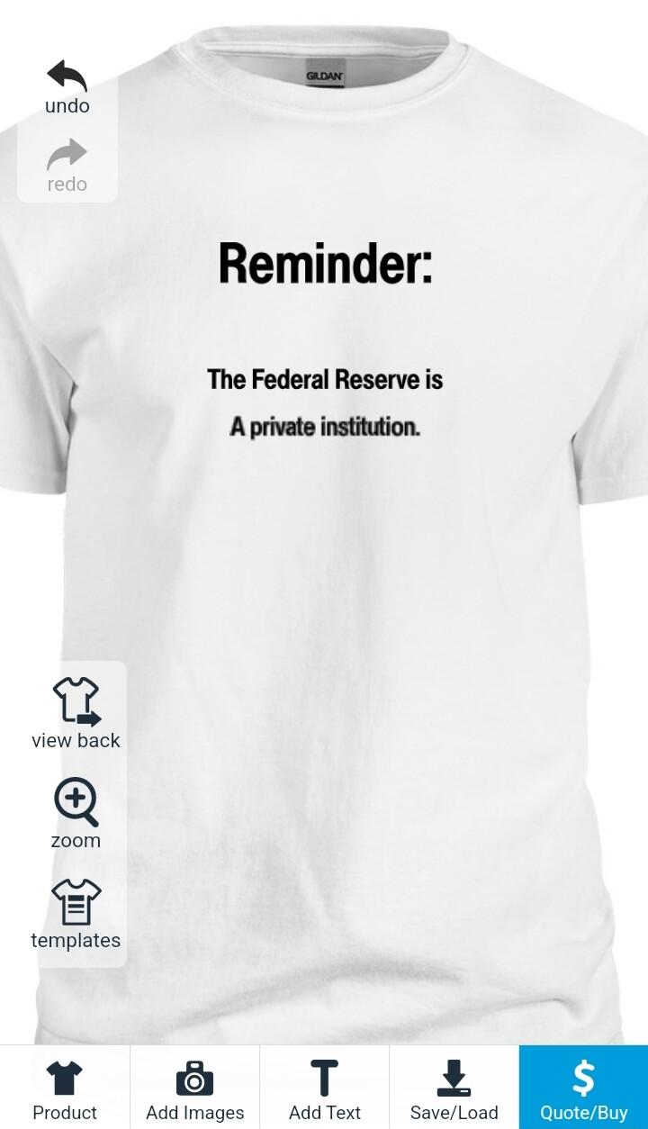 undo Reminder The Federal Reserve is v A private institution view back zoom templates a6 T 3 Product AddImages AddText SaveLoad