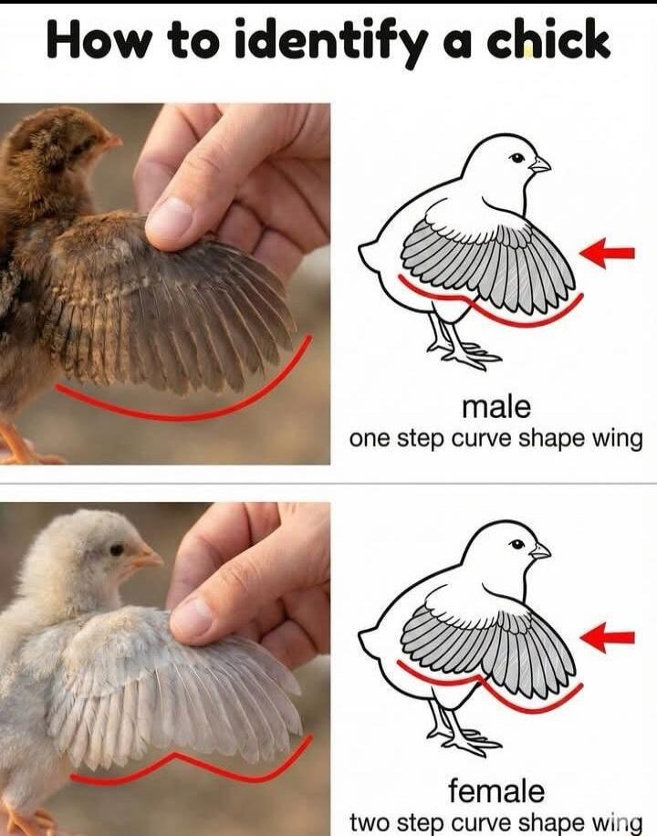 How to identify a chick
male one step curve shape wing
female two step curve shape wing