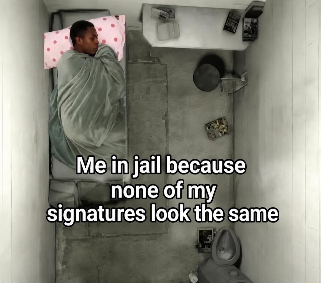Me in jail because none of my signatures look the same