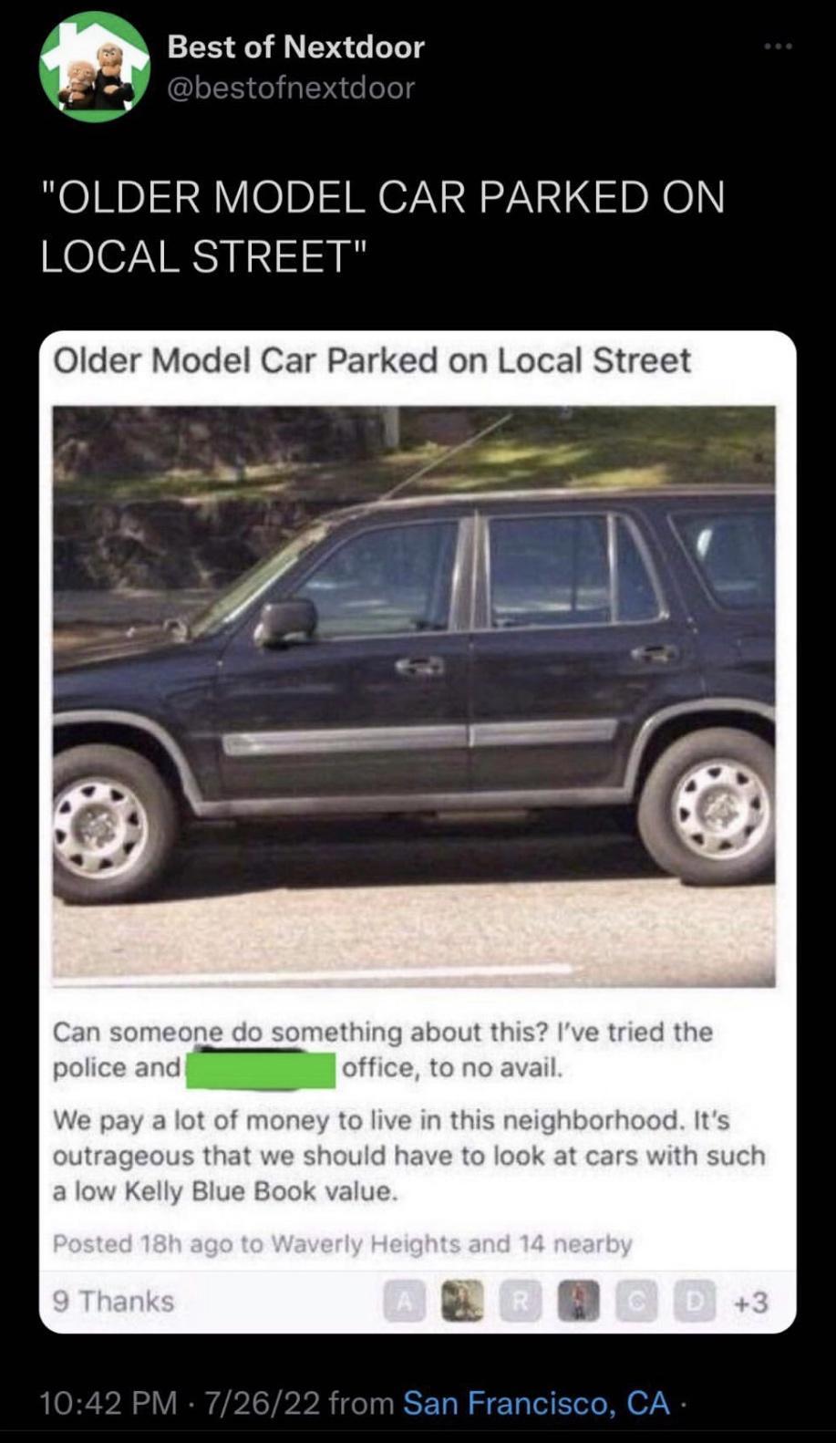 h Best of Nextdoor OLDER MODEL CAR PARKED ON Hee7IRS I Older Model Car Parked on Local Street EELRZELELR oY