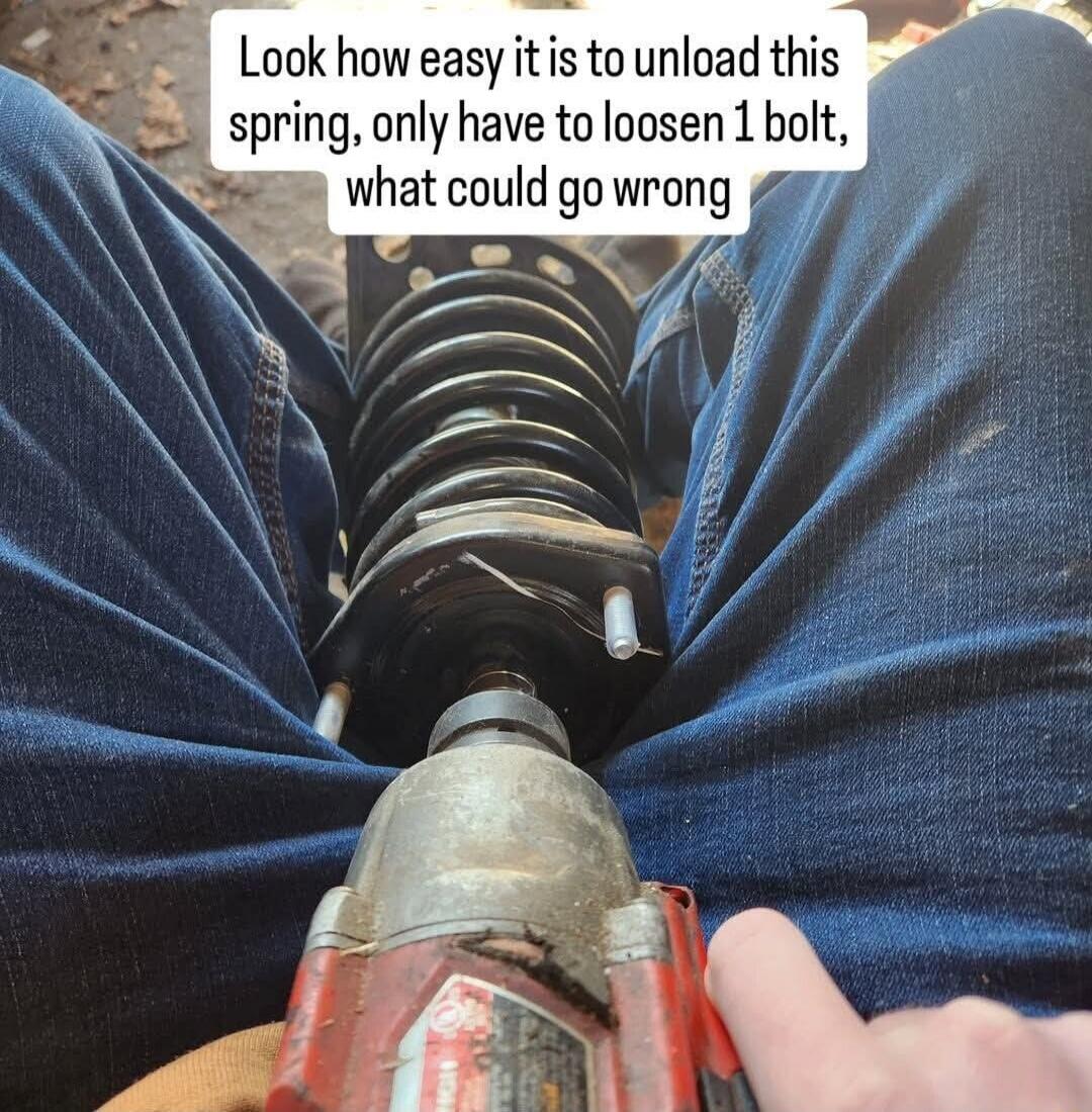 Look how easy it is to unload this spring, only have to loosen 1 bolt, what could go wrong