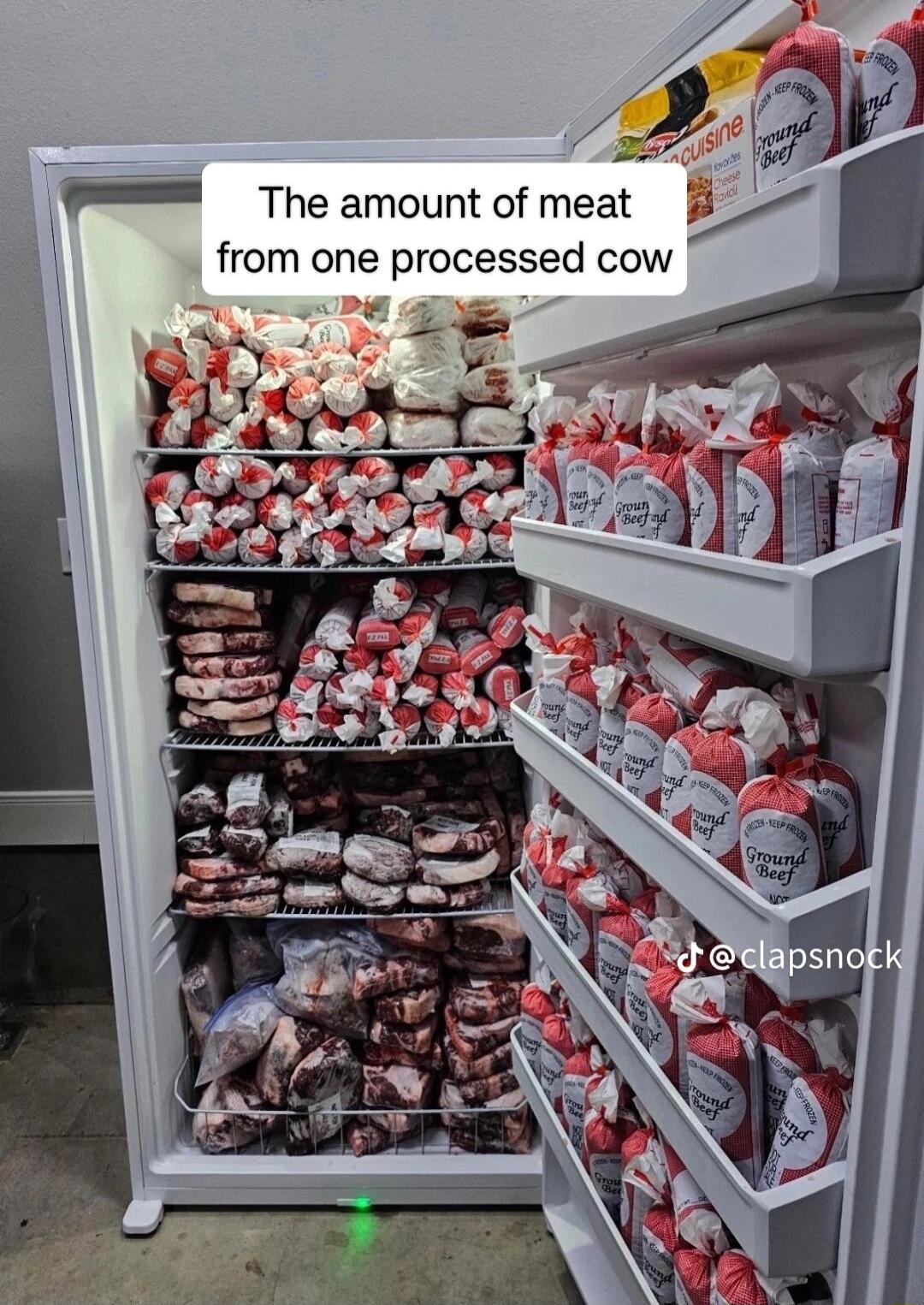 The amount of meat from one processed cow