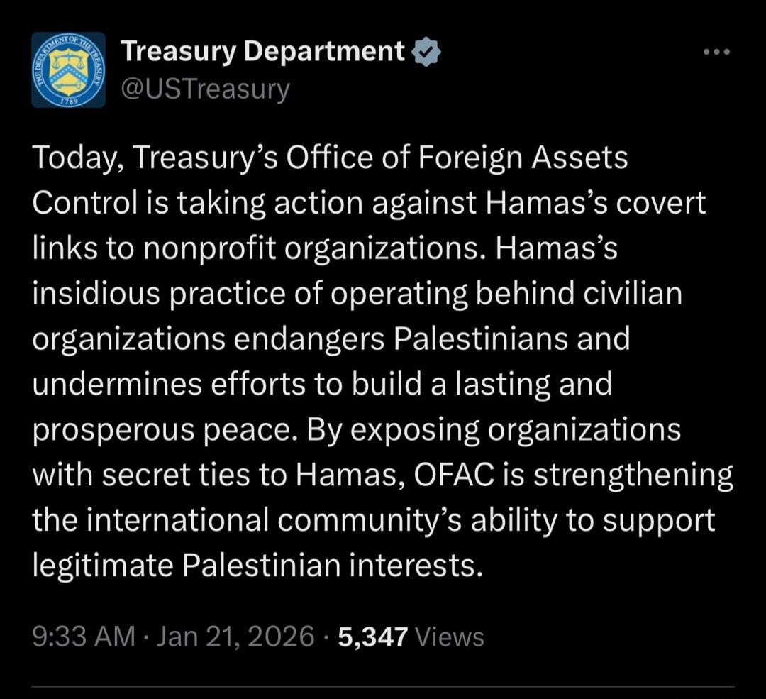 Today, Treasury’s Office of Foreign Assets Control is taking action against Hamas’s covert links to nonprofit organizations. Hamas’s insidious practice of operating behind civilian organizations endangers Palestinians and undermines efforts to build a lasting and prosperous peace. By exposing organizations with secret ties to Hamas, OFAC is strengt