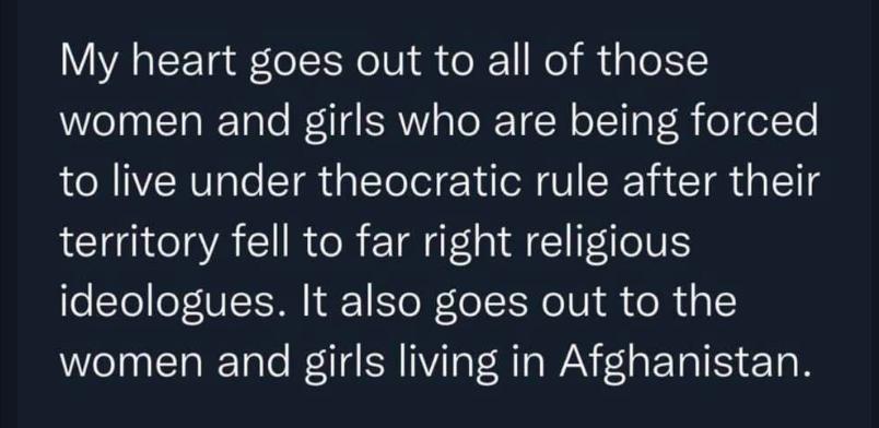 My heart goes out to all of those Welna ETaRTaTo RiTd SRV aToRYEN o TTHg Vo o o1Te to live under theocratic rule after their territory fell to far right religious ideologues It also goes out to the WWelnaeTalTalo WeATd ISR ViTa VoM Ta WAV F g E TalE T