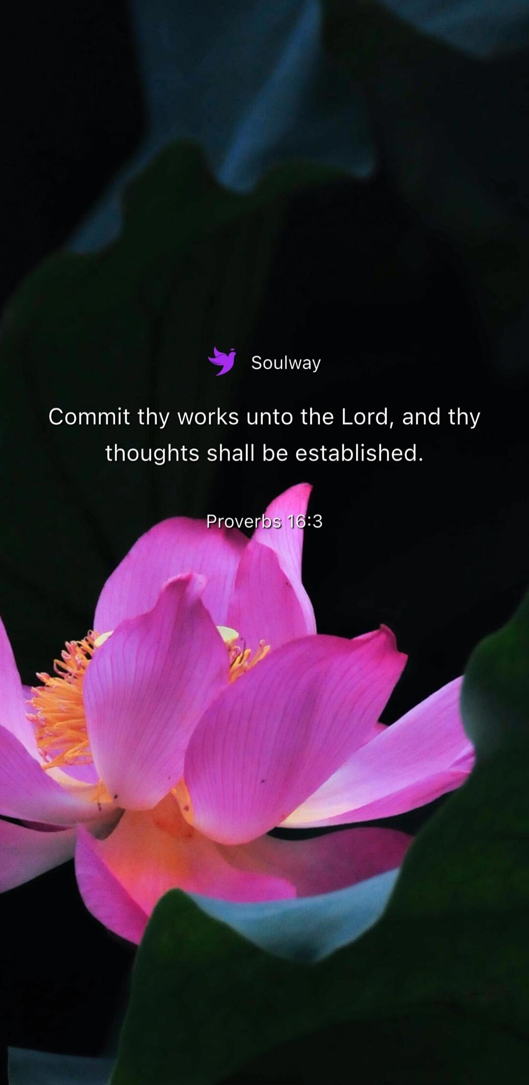 Soulway Commit thy works unto the Lord, and thy thoughts shall be established. Proverbs 16:3