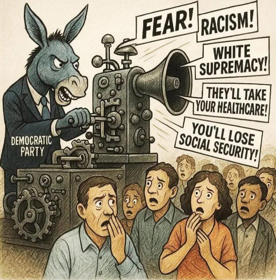 FEAR! RACISM! WHITE SUPREMACY! THEY'LL TAKE YOUR HEALTHCARE! YOU'LL LOSE SOCIAL SECURITY! DEMOCRATIC PARTY