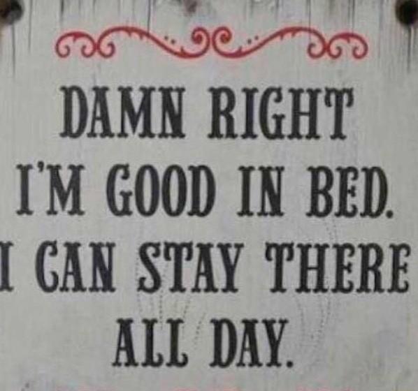 1 90 DAMN RIGHT IM GOOD IN BED CAN STAY THERE ALL DAY