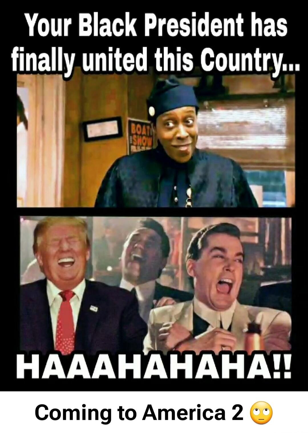 Your Black President has finally united this Country... BOAT SHOW HAAAAHAHAHA!! Coming to America 2 🙄