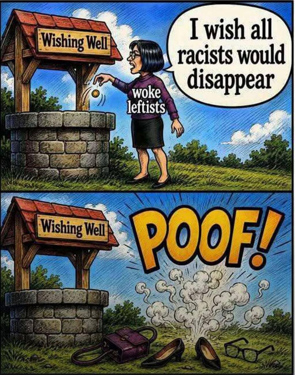 Wishing Well woke leftists I wish all racists would disappear POOF!