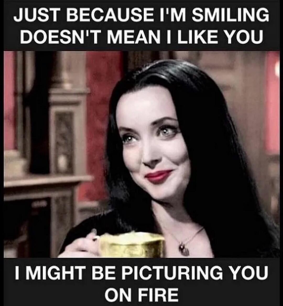 JUST BECAUSE I'M SMILING DOESN'T MEAN I LIKE YOU I MIGHT BE PICTURING YOU ON FIRE