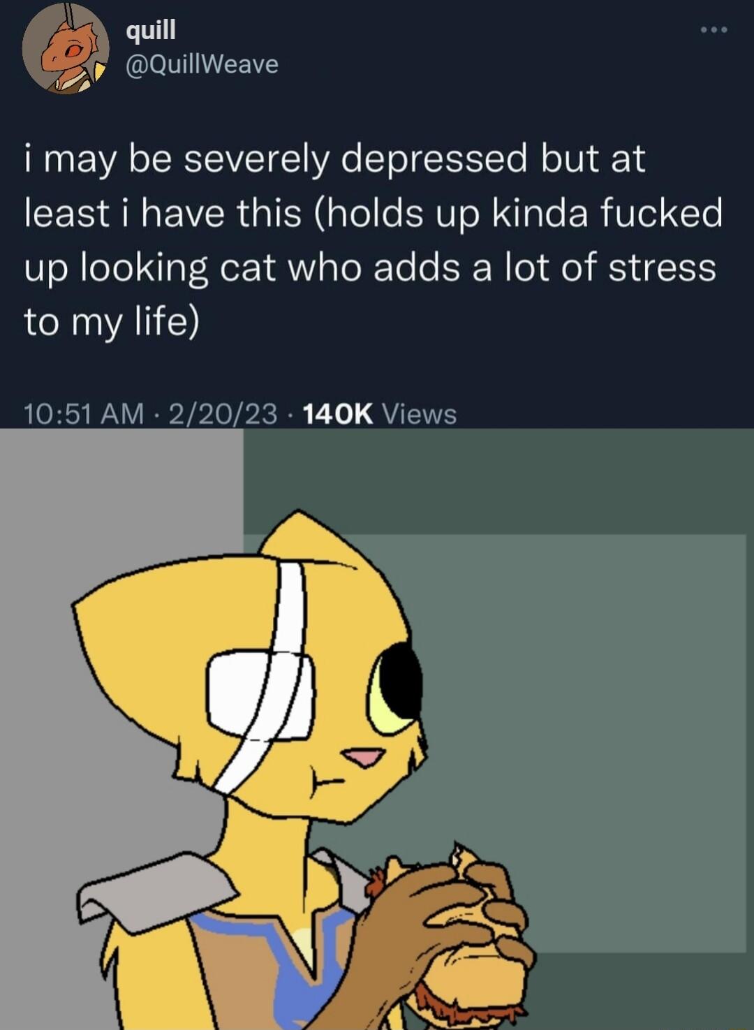 uill QuillWeave i may be severely depressed but at CEE AR EVER TN ales SRV N NTale ER el CTe up looking cat who adds a lot of stress to my life