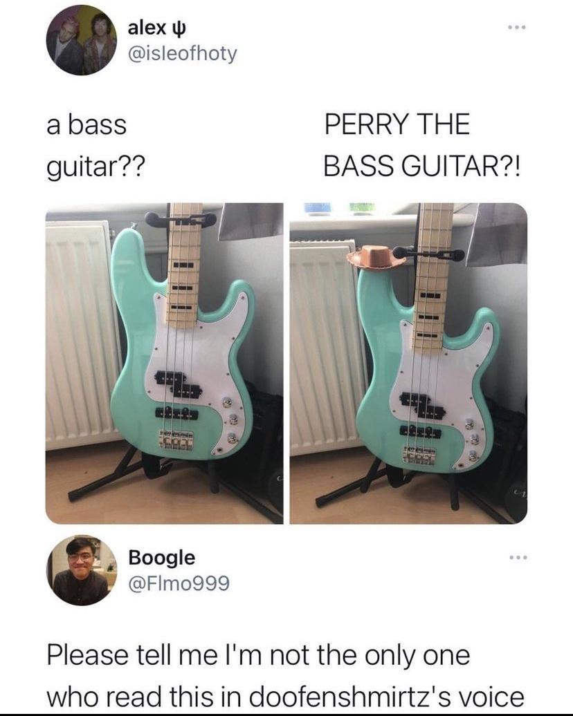 alex isleofhoty abass PERRY THE guitar BASS GUITAR FImo999 Please tell me Im not the only one who read this in doofenshmirtzs voice