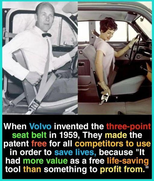 When invented the three point seat belt in 1959 They made the L1 GEEER T 1 Kol eI TR GRVETS in order to because It LEC RO ERTENTER TR B RN SRR LCTIRGERELINE QI T R R I 1 eTy By