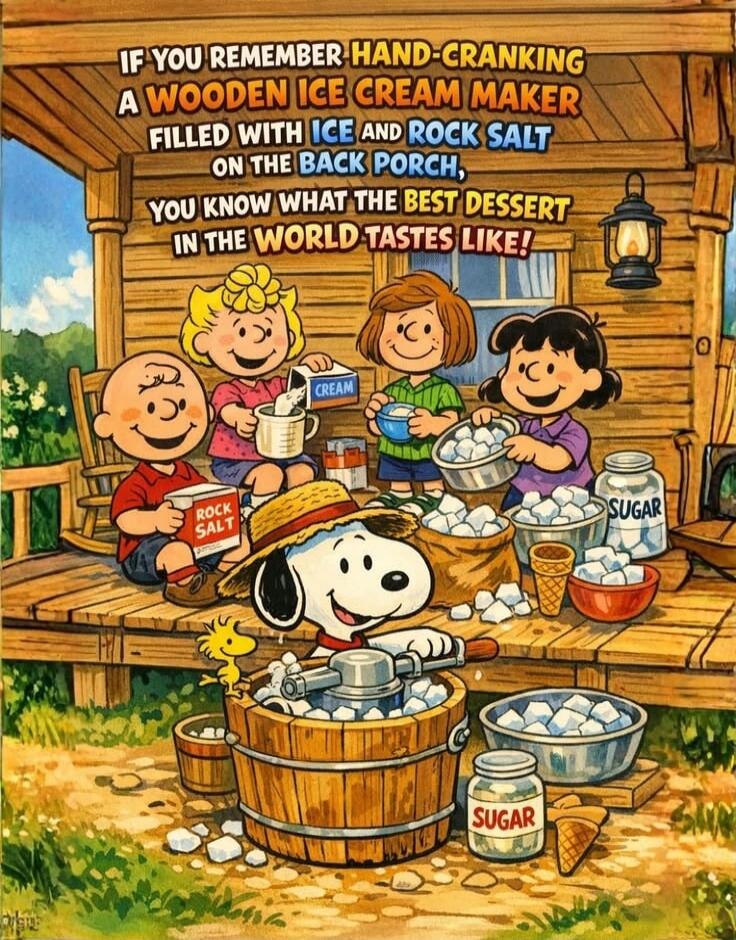 IF YOU REMEMBER HAND-CRANKING A WOODEN ICE CREAM MAKER FILLED WITH ICE AND ROCK SALT ON THE BACK PORCH, YOU KNOW WHAT THE BEST DESSERT IN THE WORLD TASTES LIKE! CREAM ROCK SALT SUGAR