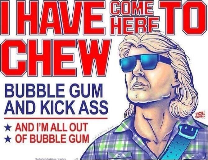 I HAVE COME HERE TO CHEW BUBBLE GUM AND KICK ASS AND I’M ALL OUT OF BUBBLE GUM