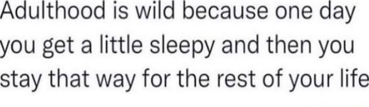 Adulthood is wild because one day you get a little sleepy and then you stay that way for the rest of your life