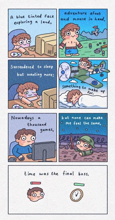 A blue tinted face exploring a and Surcendered to sleep but wanting more Newiadaysiia but none can make thousand me fee the same time was the final boss