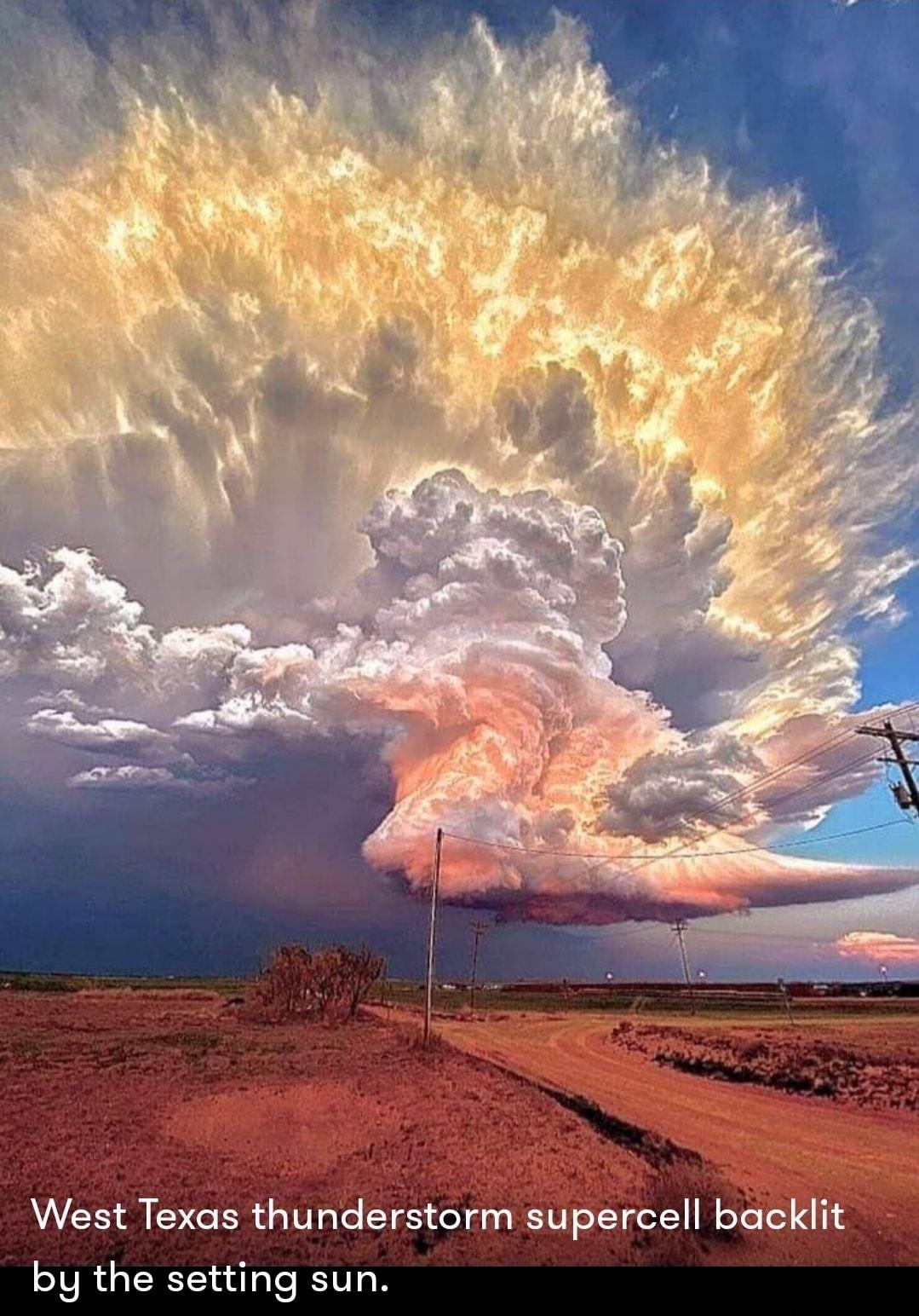 West Texas thunderstorm supercell backlit by the setting sun