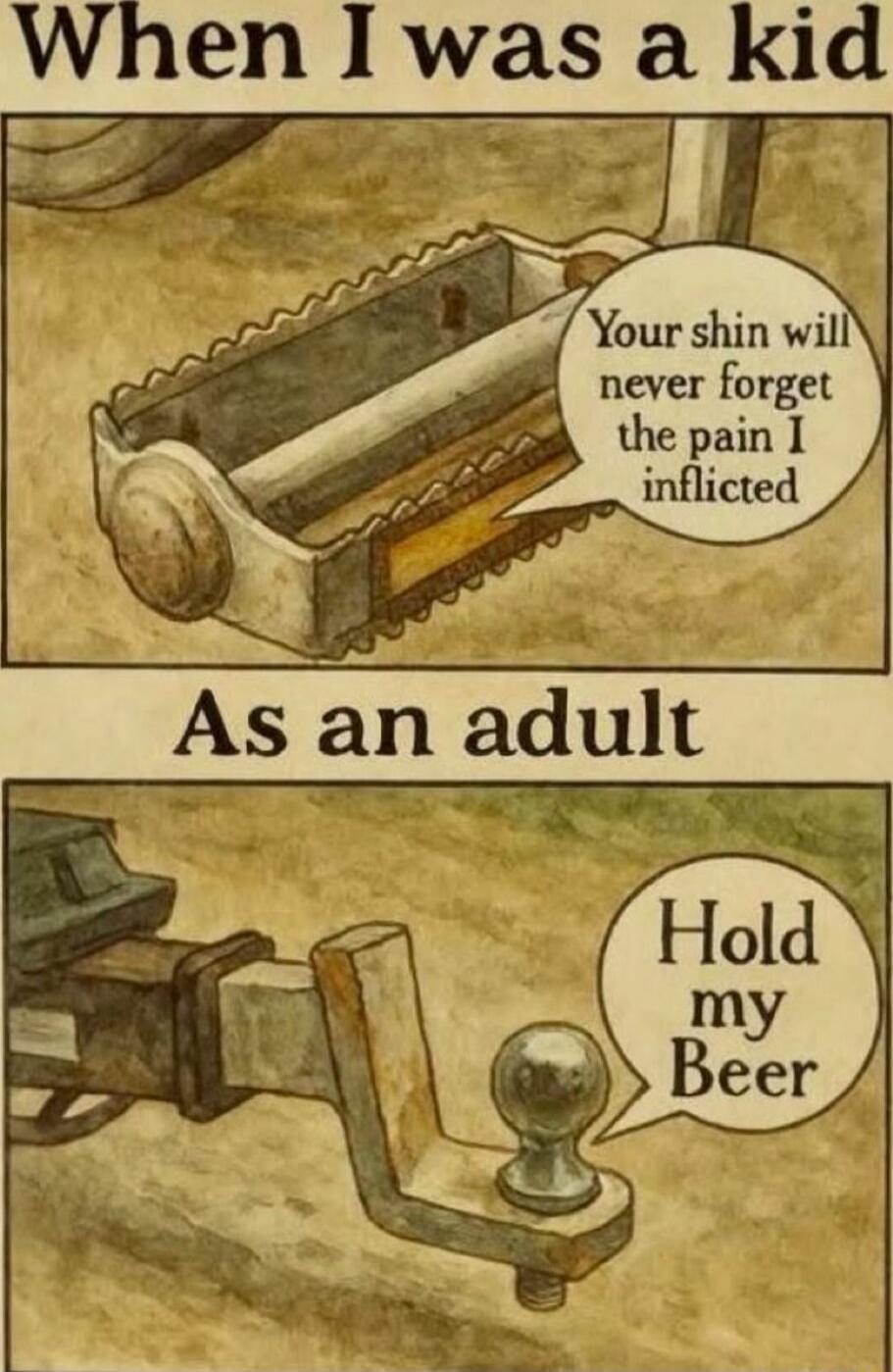 When I was a kid

[Image: top panel shows a shin pain cartoon with a speech bubble: 