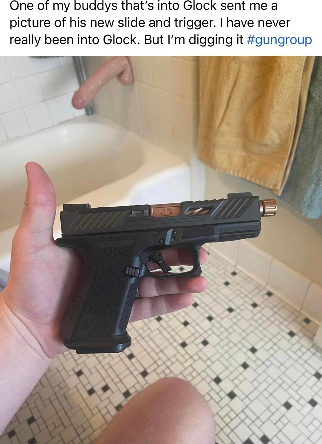 One of my buadys thats into Glock sent me a picture of his new slide and trigger have never really been into Glock But Im digging it gungroup Y3 WE