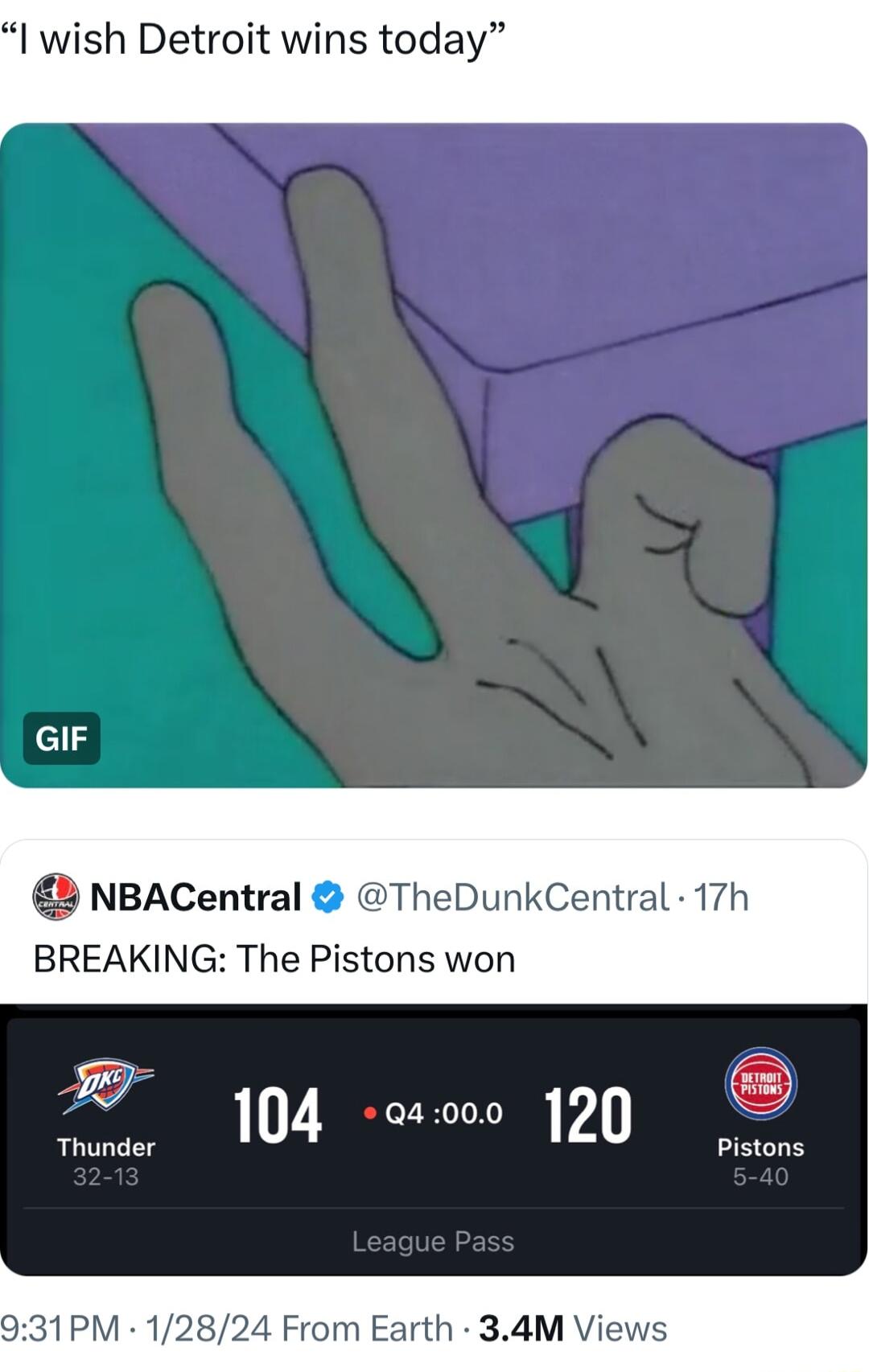 wish Detroit wins today GIF NBACentral TheDunkCentral 17h BREAKING The Pistons won 104 oa000 20 Pistons