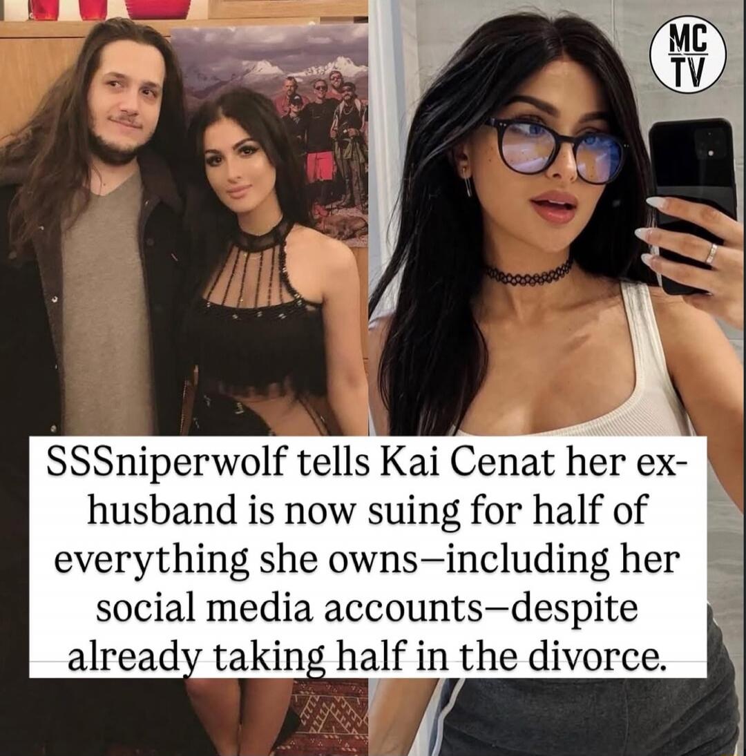 SSSniperwolf tells Kai Cenat her ex-husband is now suing for half of everything she owns—including her social media accounts—despite already taking half in the divorce.