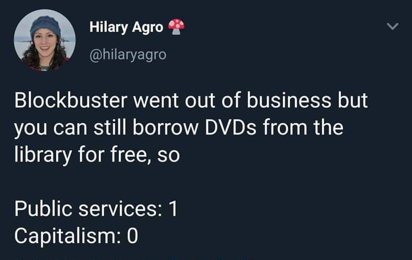 Hilary Agro ELIERELC Blockbuster went out of business but you can still borrow DVDs from the 1oETgA o T WEYo 2101 o oRT YA 11Tl Capitalism 0