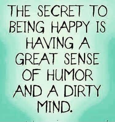 THE SECRET TO BEING HAPPY IS HAVING A GREAT SENSE OF HUMOR AND A DIRTY MIND