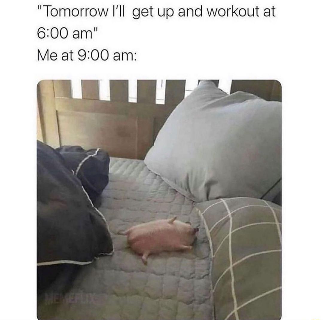 Tomorrow Ill get up and workout at 600 am Me at 900 am