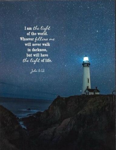 I am the light of the world.
Whoever follows me will never walk in darkness,
but will have the light of life.
John 8:12